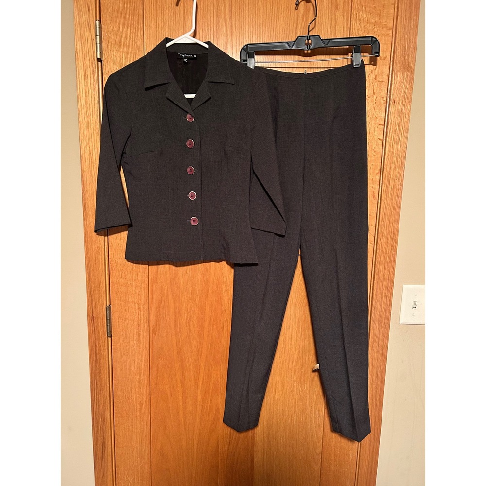 Vintage My Michelle Women's Gray 2 Piece Pant Suit Blazer Trousers Set Size 3/4